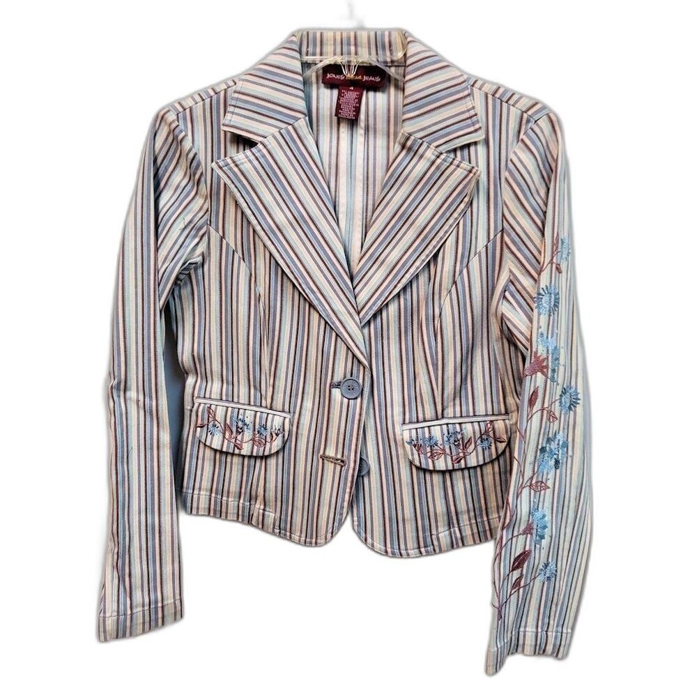 Jones Wear Jeans Blazer Jacket Striped Tailored Button-Up Size 4 Cotton/Spandex